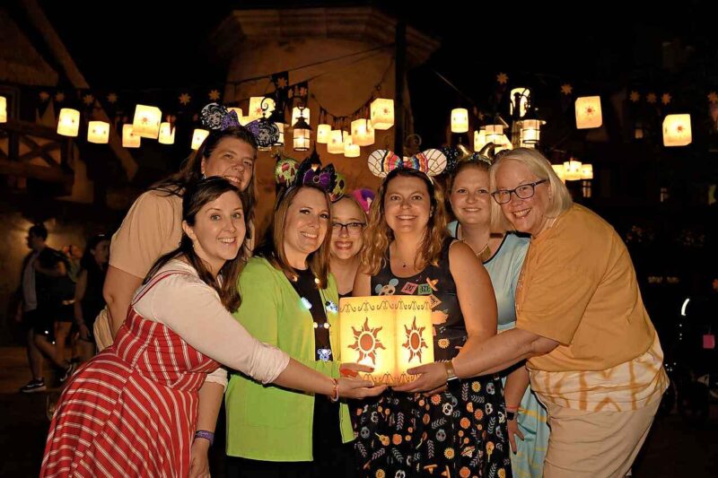 Group picture at Magic Kingdom with Tangled Lanterns